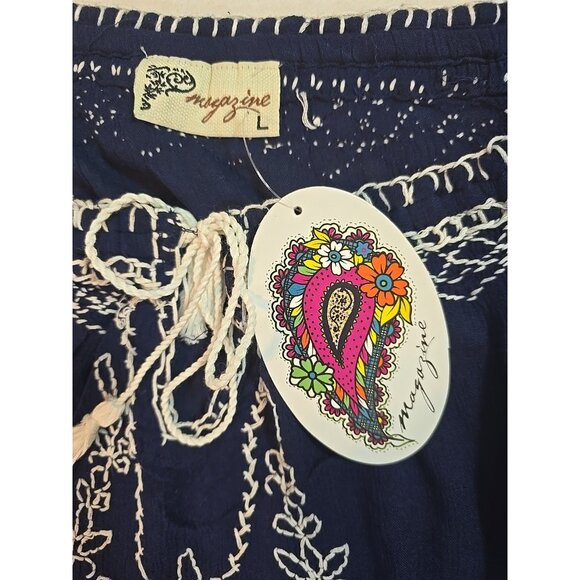 Embroidered boho top by Magazine Tassel tie front 100% Cotton Size M New - Picture 6 of 16